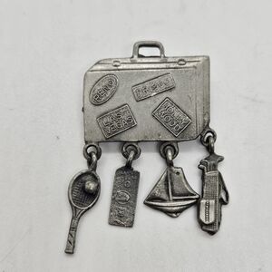 vintage Luca Razza suitcase pin silver tone